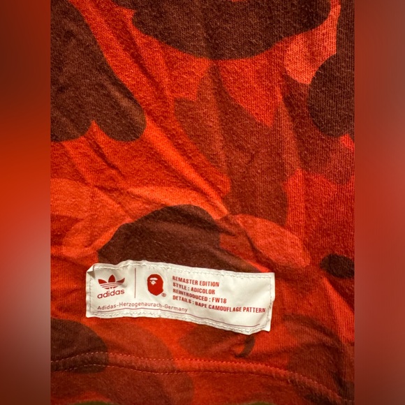 Adidas Bape Logo T Shirt Red White Size M - Picture 4 of 7